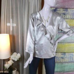 J Marco satin silver blouse ties on the back at the waist size